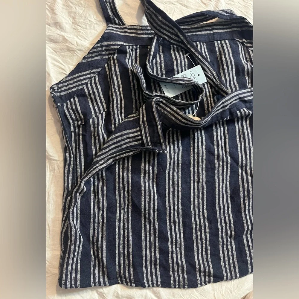 LOFT Striped Navy and White Women's Tank Top w Button Straps Size 0 Petite NWT - Picture 11 of 13